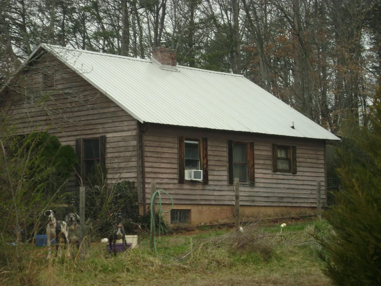 White metal roof on an old wood sided farmhouse, from a Asphalt Shingle Roof Repair job in Portland